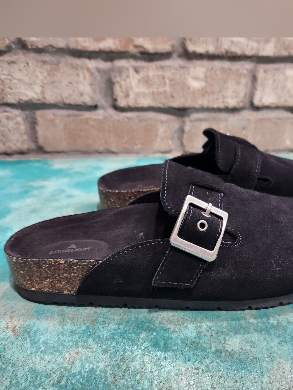 Staheekum Women's Black Suede Buckle Clogs, EUC, Size 7.